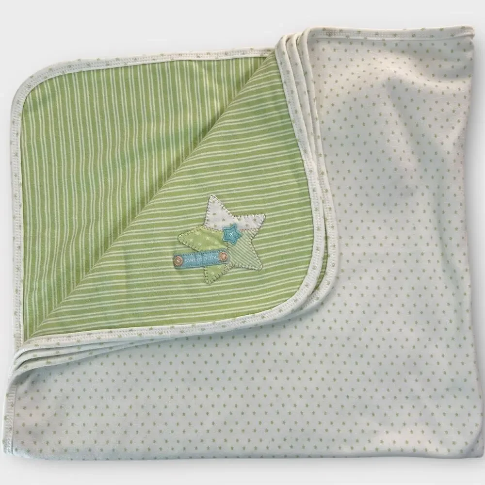 Carters Sweet Baby Star Green Striped Polka Dot Blanket Lovey Security Patchwork